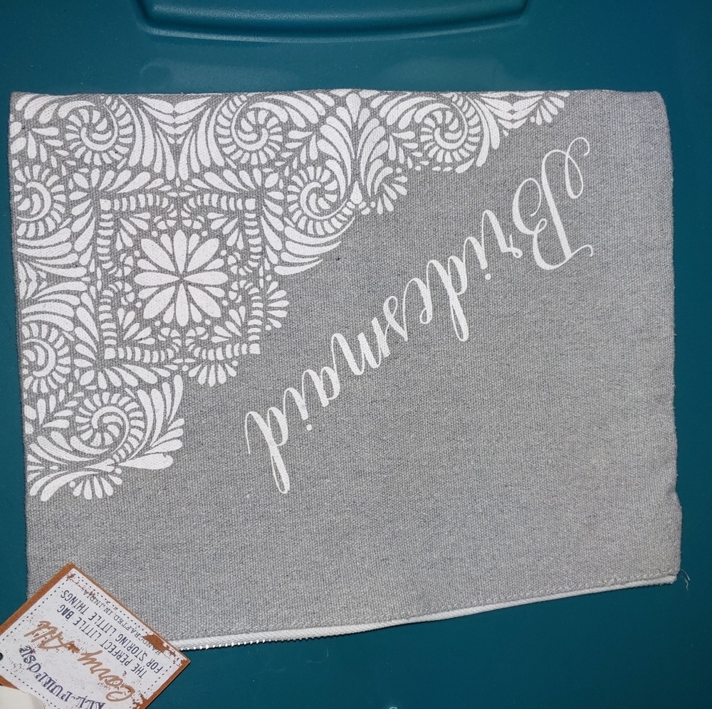 Large canvas clutch bridesmaid grey white